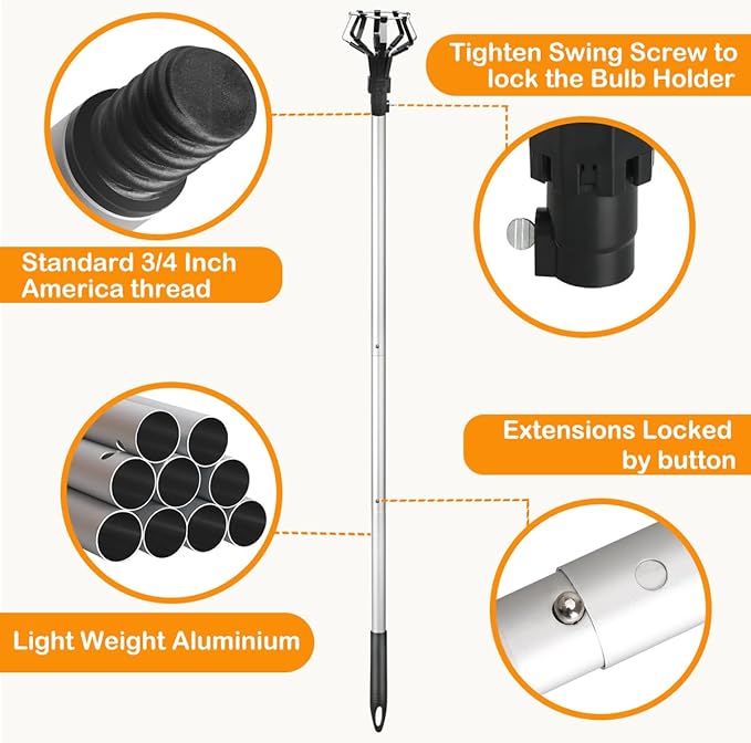 12FT Lightbulb Changer for High Ceilings High Reach Light Bulb ChangerLight Bulb Changer with Pole ExtensionBaskets and Suction Cup Bulb Removal Tool