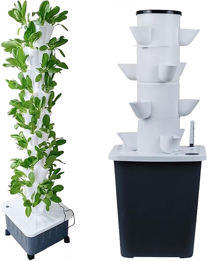 DIY Hydroponic Growing System - 15-Hole Vertical Planter Tower with Detachable Colonization Cups for Home Garden and Greenhouse Vegetables and Herbs