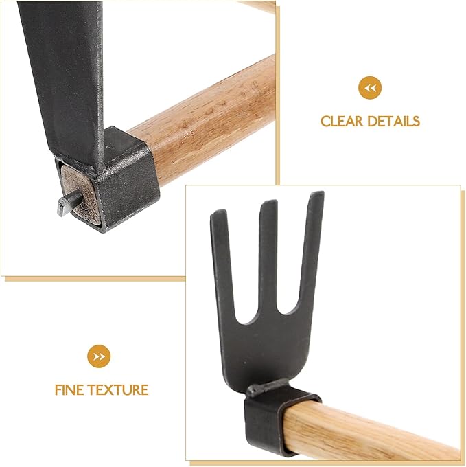 Toyvian 2pcs Garden Tool Set Wooden Handle Hoe and Steel Rake for Outdoor Gardening Digging Soil Weeding Small Handheld Tools for Flower Farming and Vegetable Planting