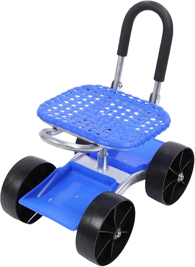 Garden Cart Rolling Work Seat with Wheels 360 Degree Rotatable Height Adjustable Ergonomic Backrest for Gardening Planting Digging Yard Lawn