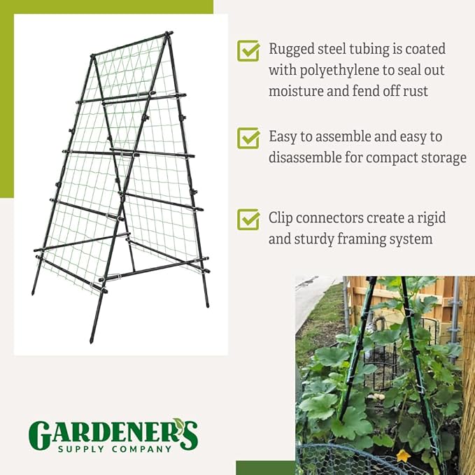 Gardener's Supply Company Titan A-Frame Trellis | Strong and Sturdy Outdoor Garden Trellis Plant Support for Cucumbers Beans Vine Herbs &amp Other Climbing Plants w/Easy to Install Tough Nylon Nett