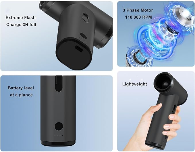 Electric Air Duster Cordless Air Blower Portable with 110000RPM Brushless Motor USB Rechargeable Mini Electric Air Duster for Car Home Cleaning