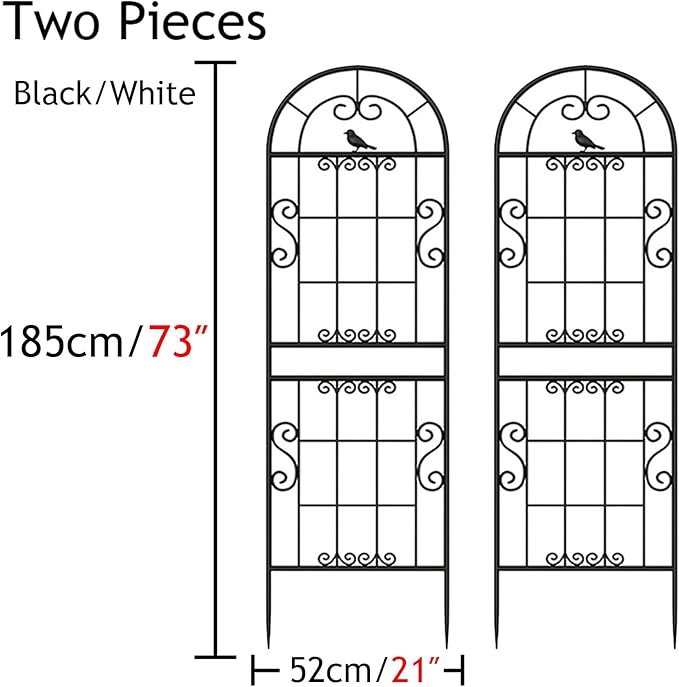 2 Pieces Metal Garden Trellis Climbing Outdoor Plants Set Plant Support Grid Stackable Plant for Lawn Garden Backyard(Color:BlackSize:2pieces185x52cm)
