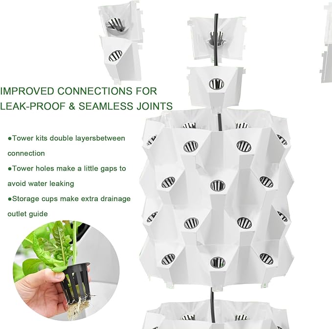 Vertical Hydroponic Grow Tower Aeroponic Tower for Herbs Fruits and Vegetables with Movable Water Tank Hydrating Pump Timer Adapter(Large)