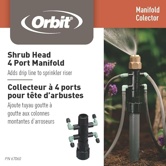 Orbit 5-Pack Drip System Shrub Adapter 4-Port Watering Manifold for 1/4 Inch Tube