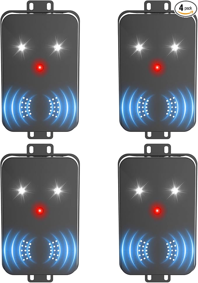 4 Pack Rodent Repellent for Car EnginesThree Power Supply ModesCar Rodent Repeller Ultrasonic Under Hood Flashing Light Covers a Wide Range Suitable for Cars Garages Warehouses