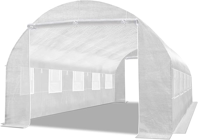 YardGrow 2-Doors Replacement Greenhouse Cover for Larger Walk in Outdoor Yard Plant Gardening Hot House Cover ONLY (24.6'x10'x7' White)