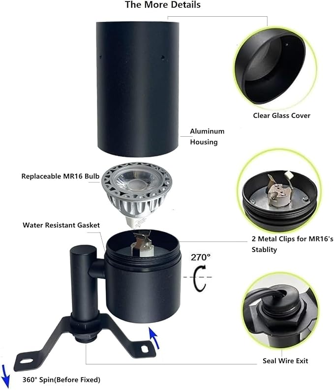 Landscape Lighting Low Voltage Tree Lights Outdoor MoonlightReplaceable MR16 LED Aluminum for Landscape Down Light Directional Wall Patio Mounted Post Fence Lights Black Finish 4 Packs