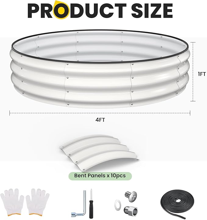 Galvanized Raised Garden Bed 4×4×1 FT Round Metal Raised Garden Bed Outdoor Planter Box with Open Bottom Rust-Resistant Steel Garden Bed for Vegetables Herbs Flowers Easy Assembly
