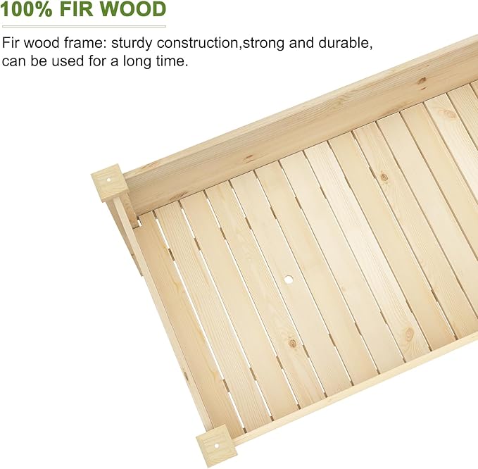 BIRASIL Outdoor Raised Garden Bed Wood Planter Box for Vegetable Flower Elevated Reinforced Large Garden Planters Boxes for Backyard Patio Gardening Balcony (48.5”L Natural Wood)