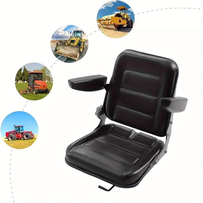 Tractor Seat Universal Seat Fit Garden Tractor Lawn Mower Adjustable Backrest Black