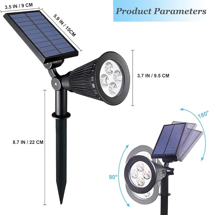 Solar Lights Outdoor 4-LED Solar Spotlight LED Landscape Lights IP67 Waterproof Solar Powered Landscaping Lights Outdoor Lighting for Tree Garden Yard Patio(2 Pack Red)