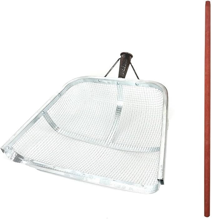 Stainless Steel Soil Sieve Large Stainl Steel Soil Leaching Tool Farm Work Iron Ovel Sieve Sand Filter Screen Corn Garden Tools(Screen-mesh 0.6x0.6cm+1.2 Wooden Stick)