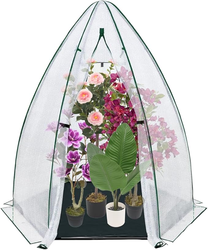 Portable Greenhouse for Outdoor Plants Heavy Duty Hexagonal Green House with Durable PE Cover Zippered Door Mesh Window Plant Protector From Animals Weather for Vegetables Flowers Fruits Herbs