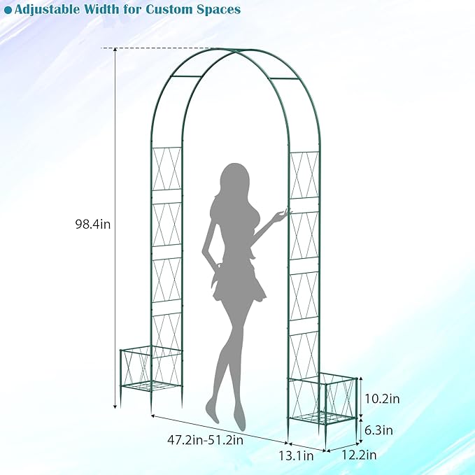 Thickened Tube Garden Arch Trellis with Planter BoxesMetal Arch FramePumpkin Archway Outdoor Garden Arbors and Arches for Wedding Party Decoration Christmas Decor Pergola for Garden Backyard(Green)