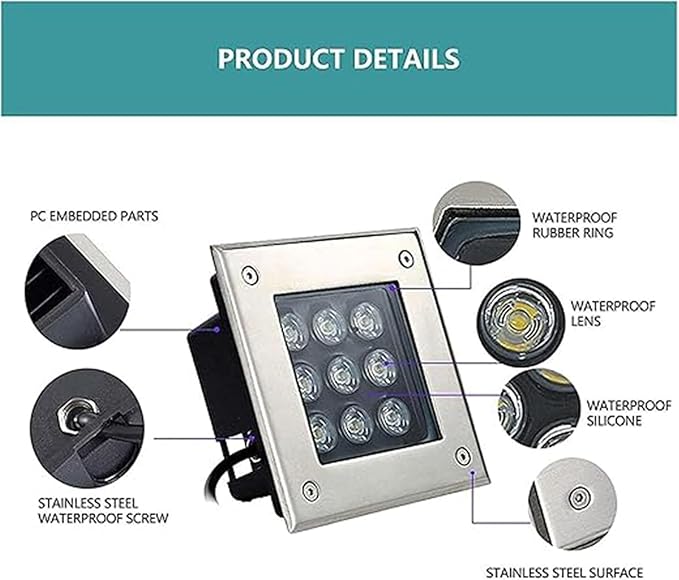 Ground LED Landscape Light AC85-265V Outdoor Buried Lights Square IP67 Waterproof Buried Light Outdoor Recessed Spotlight for Landscape Decoration Sidewalk Lighting(Green Light18W)