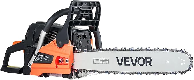 VEVOR 20inch 62CC Gas Powered Chainsaw 3.8 HP 2 Stroke Engine Gas Power Chainsaws with Non-Slip Handle Gas Chainsaws with Dual Fuel Tanks For Wood Cutting Tree Trimming and Land Clearing