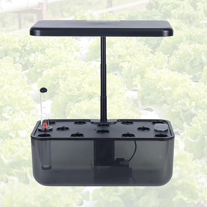 Indoor Garden Hydroponic System with LED Grow Light Hydroponic Tower 10 Pods Plant Germination Kit Height Adjustable Aeroponic Tower Garden System Black