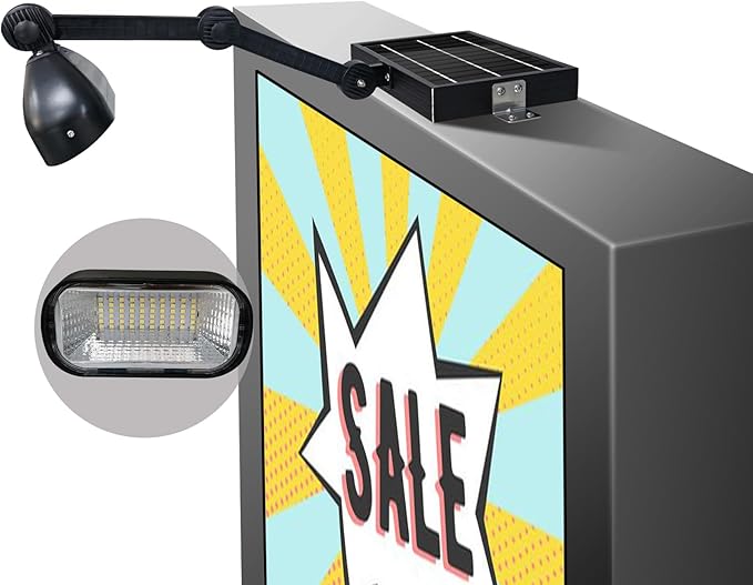 Solar Sign Lights Outdoor 60 LEDs Super Bright Billboard Lights IP65 Waterproof 3.7V 5200 mAh Commercial Solar Lights for Real Estate Signs usiness Yard Sign Lighting