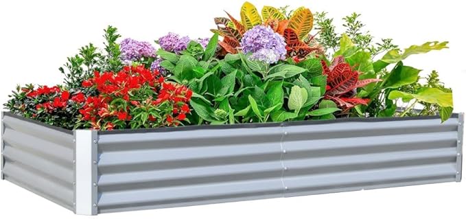 Heavy-Duty Galvanized Steel Raised Garden Bed for Outdoor Vegetable Fruit and Flower Planting – Rust-Resistant Metal Planter Box (6x3x1ft (Silver))