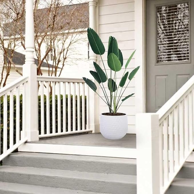 Handmade White Textured Ceramic Planter Set of 3 (9.45×8.07 7.48×6.3 5.31×4.49) Indoor Outdoor Flower Pots for Orchids Succulents by Window Couchside Breathable Clay