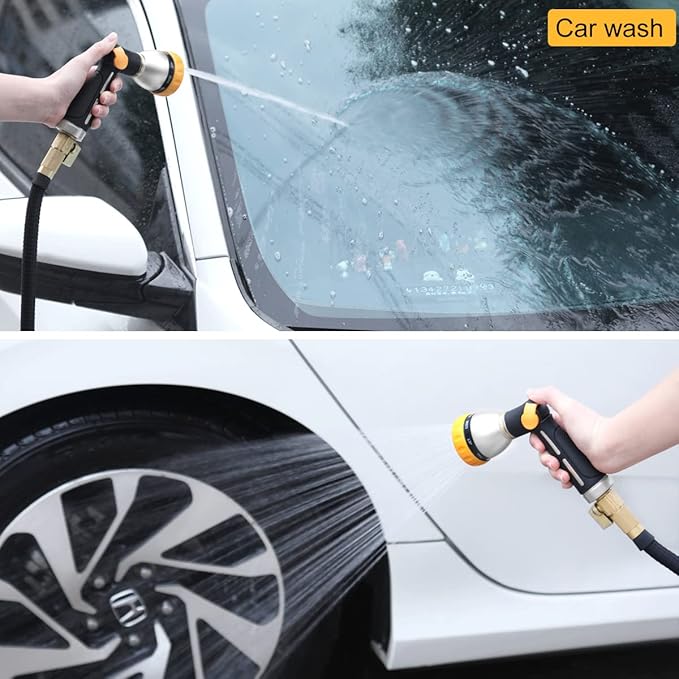 FANHAO Garden Hose Nozzle 100% Heavy Duty Metal Spray Nozzle with Thumb Control High Pressure Water Nozzle with 8 Adjustable Spray Patterns for Watering Plants Washing Cars and Showering Pets