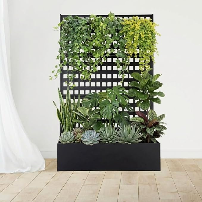 Rectangle Metal Planter Box with Trellis 72x18x47 in-Large Garden Planter BoxIndoor and Outdoor Galvanized Steel Raised Bed for Porch Garden Patio Yard