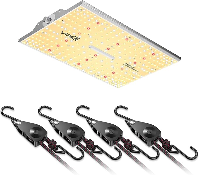 VIPARSPECTRA New XS1500 LED Grow Lights for Seed Starting Compatible with Samsung LM301H Diodes &amp MeanWell Driver Plus 1/4 Adjustable Rope Hangers [4 Pack 12FT 150 lbs/Pack] Ratchet Tie Down St