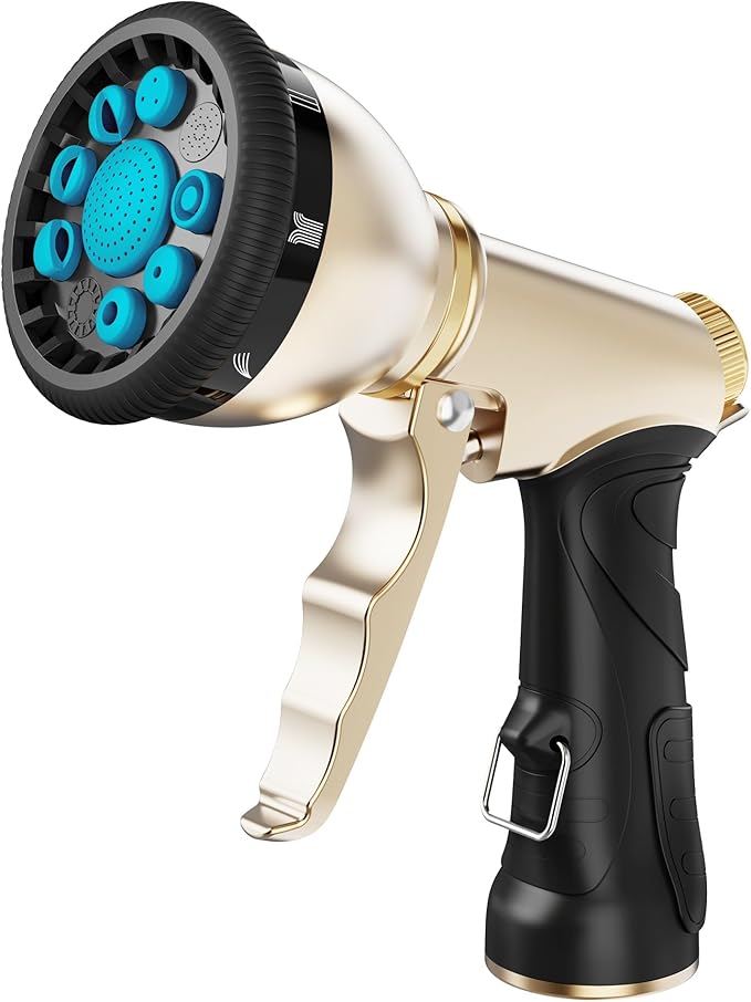 RAINPOINT Garden Hose Nozzle 9 Spray Patterns Hose Sprayer Nozzle Heavy Duty Metal Water Hose Nozzle Adjustable Hand Sprayer Watering Plants and Lawn Pet Showering Blue