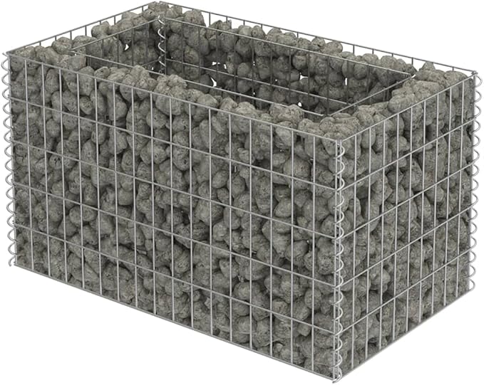 Galvanized Steel Gabion Planter Raised Bed Outdoor Garden Galvanized Steel Wire Mesh Grid Stone Wall Flower Raised Bed for Vegetables Flowers Plants 35.4x19.7x19.7