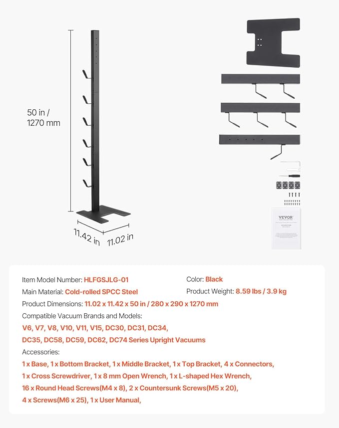 VEVOR Vacuum Stand Compatible with V6 V7 V8 V10 V11 V15 Stable Vacuum Stand Holder with 6 Hooks for DC30 DC31 DC34 DC35 DC58 DC59 DC62 D74 Cordless Upright Vacuum Cleaners &amp Accessories