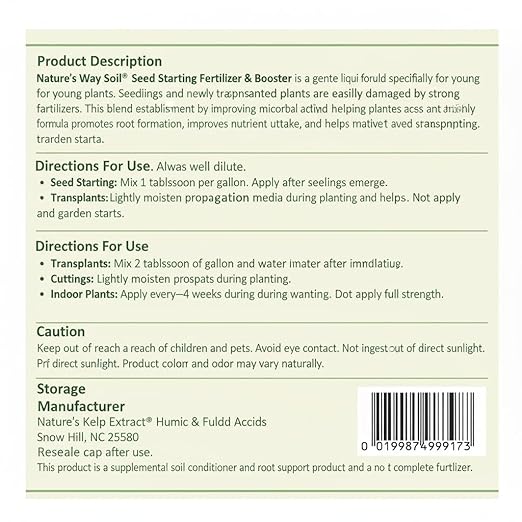 Nature’s Way Soil® Seed Starting Fertilizer &amp Transplant Shock Root Booster – Organic Liquid Plant Food for Seedlings Cuttings &amp Indoor Plants – Kelp Humic &amp Beneficial Microbes – 32oz