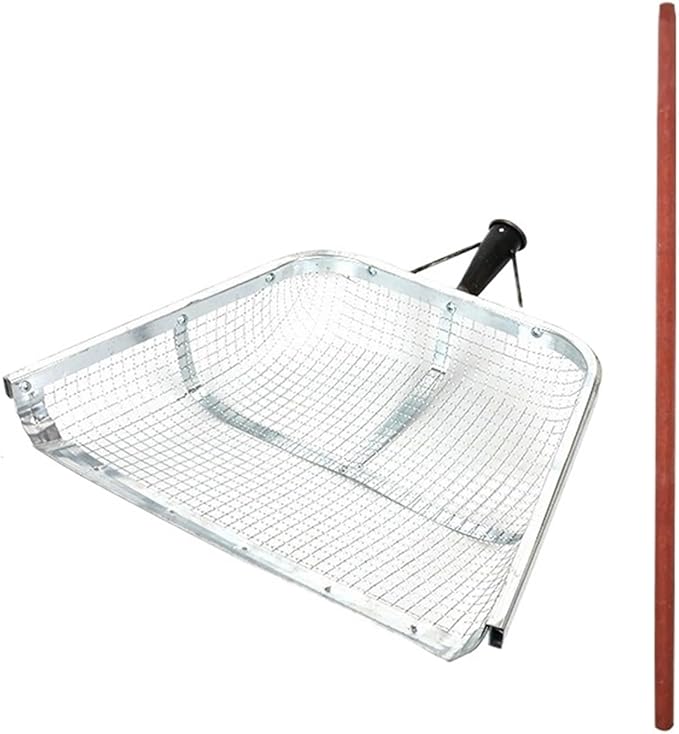 Stainless Steel Soil Sieve Large Stainl Steel Soil Leaching Tool Farm Work Iron Ovel Sieve Sand Filter Screen Corn Garden Tools(Screen-mesh 1.2x1.2cm+1.2 Wooden Stick)