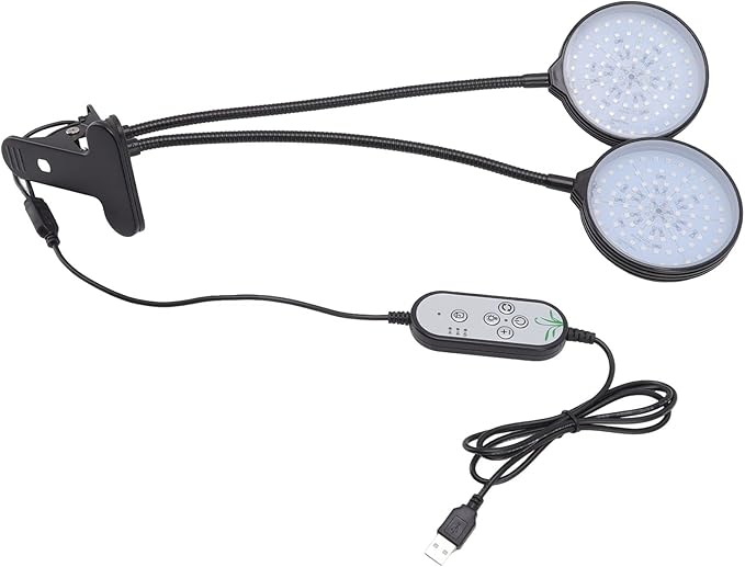 LED Plant Grow Lights 30W Double Head Adjustable Brightness Clip On Grow Lamp with 5 Level Timer for Indoor Plants Hydroponics Greenhouse Gardening