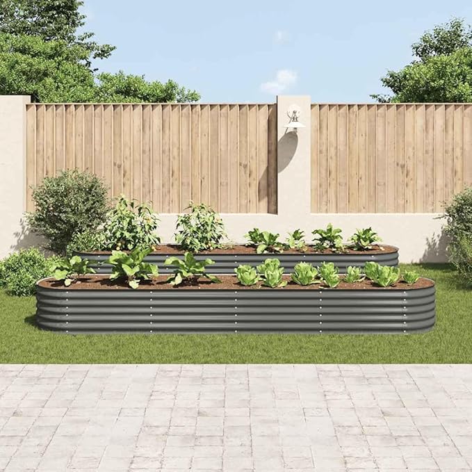 Steel Planter Raised Bed Metal Flower Box Planter Raised Beds Outdoor Garden for Planting Fruit 157.5x31.5x17.3 Gray -737