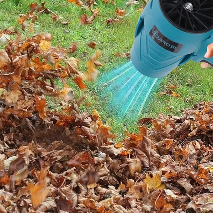 Electric Leaf Blower Mint Green 21V Lithium Battery Powered Cordless Handheld Design with 3 Batteries Charger Storage Case (蓝色*电池*1)