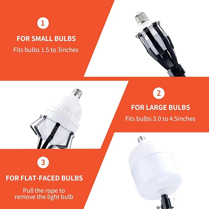 Light Bulb Changer for High Ceilings 5-20FT Telescopic Pole 26FT Max Reach Segment Lock &amp Non-Slip Grip Suction Cup &amp Basket for Multi-Type Bulbs 3/4 Acme Thread for Home/Commercial Use