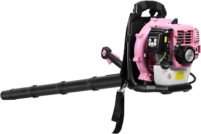 63CC Backpack Leaf Blower Gas Powered 3HP 2-Stroke Engine 665CFM High Velocity Air Cooling System Adjustable Backpack Blowers Gas for Lawn Garden Yard Snow Gutter Cleaning (Girls Pink)