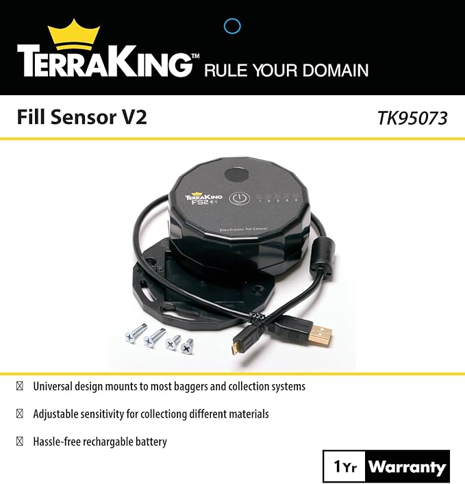 TK95073 FS2 Material Collection Fill Sensor Designed for Most Baggers or Leaf/Material Collection Systems Rechargeable Battery USB Cable Included