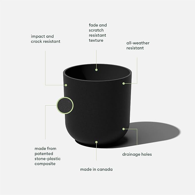 Veradek Mason Series Lima Planter - Round Planter for Indoor or Outdoor Porch/Garden | Made from Plastic-Stone Composite with Drainage Holes | Modern Décor for Succulents Flowers Small Plants