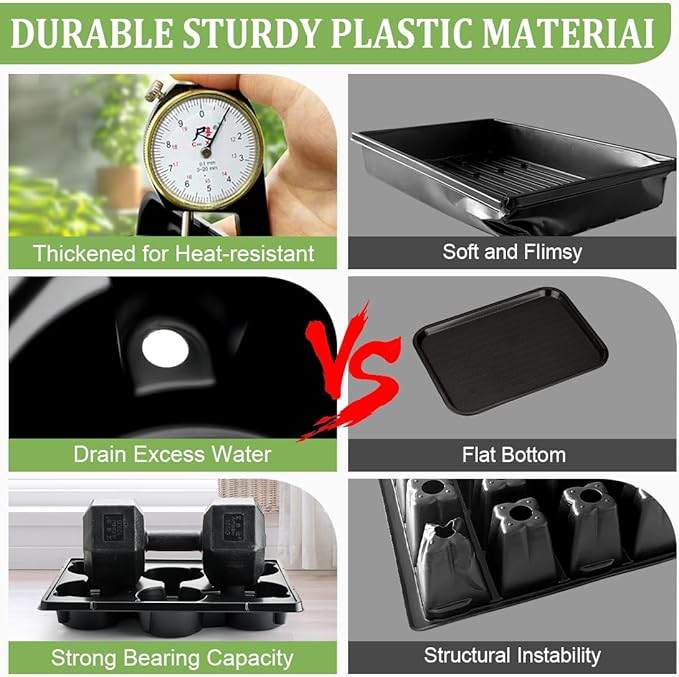 6 Inch Plastic Plant Pots 30 Pack and 6 Cell Nursery Pots Trays 5 Pack Sturdy Seeds Starting Germination Shuttle Carrying Trays Black Nursery Planting Propagation 5 Sets
