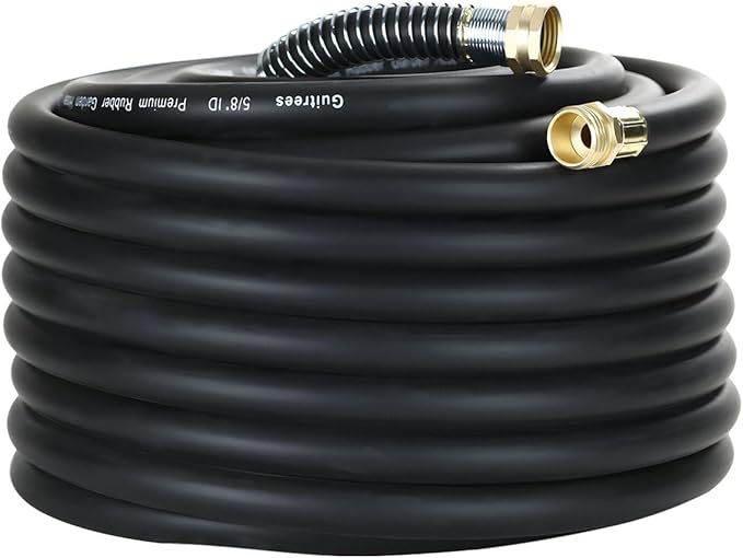 90FT 5/8 Heavy Duty Rubber Garden Hose - 300psi Working 1000psi Burst - Hot/Cold Water - Five-Layered Braiding for Durability - Versatile for Gardening Agriculture Construction(Black)