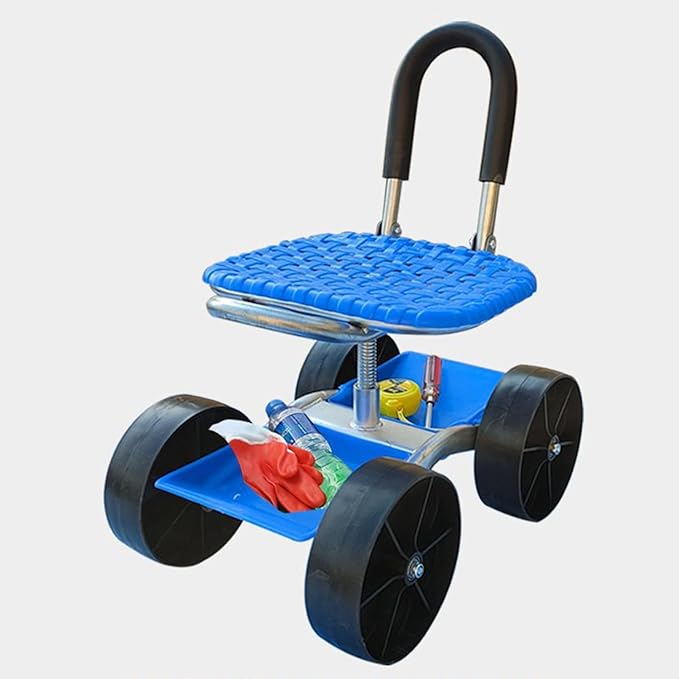 Rolling Garden Stool with Wheels - 360° Swivel Seat Cart | Outdoor Planting Chair with Tool Tray for Weeding &amp Gardening | Portable Scooter for Easy M