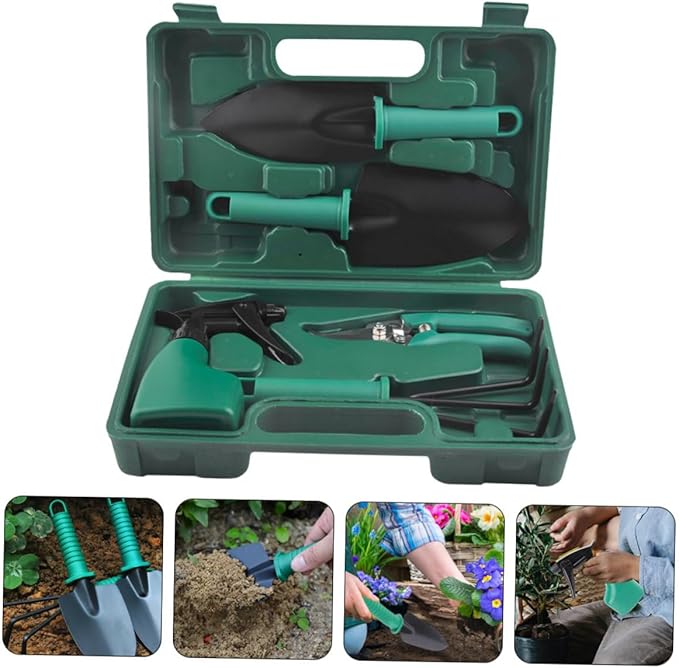Garden Tool Set with Shovel and Rake 5pcs Heavy Duty Hand Tools in Carry Case for Outdoor Planting and Gardening Maintenance