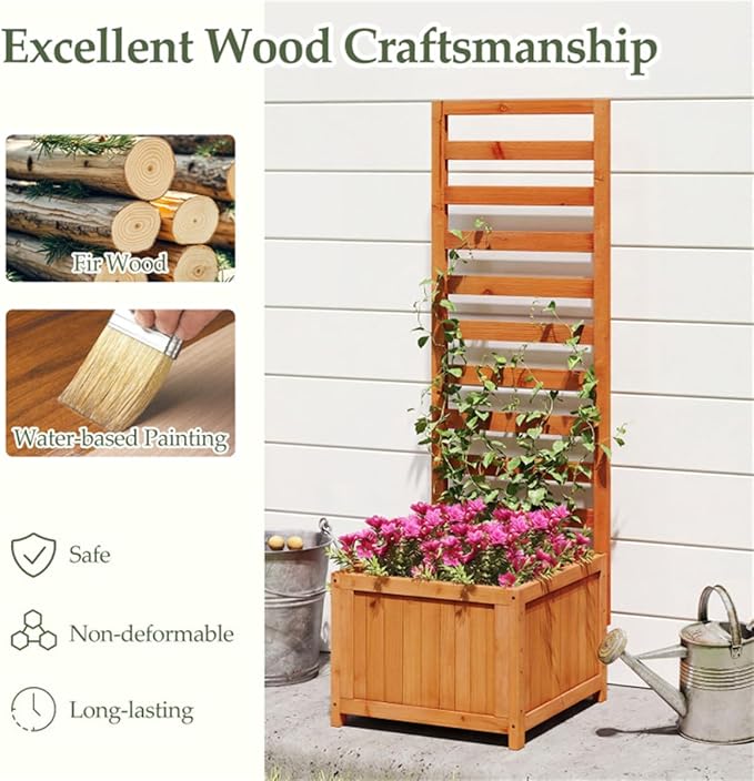 2-in-1 Wooden Raised Garden Bed with Trellis 48 Vertical Planter Box for Climbing Plants Vegetables &amp Flowers Outdoor Wood Privacy Screen for Patio Balcony &amp Backyard Natural Fir Wood