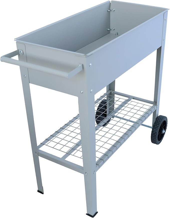 Mobile Metal Raised Garden Bed Cart with Legs Elevated Tall Planter Box with Wheels for Outdoor Indoors House Patio Backyard Vegetables Tomato DIY Herb Grow (Gray)