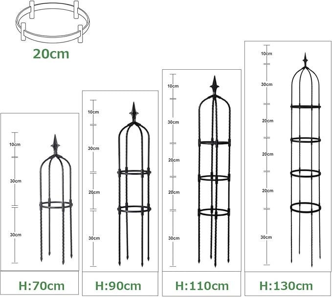 Garden Obelisk Trellis for Climbing Plants 70/90/110cm Tall Tomato Cage Trellis for Garden Indoor Outdoor Potted Plant Support 1pcs(Color:BlackSize:130cm/51.1in)