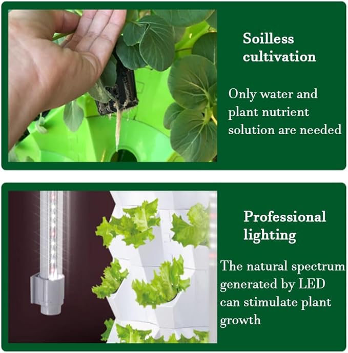Garden Indoor Hydroponics Tower Vertical Garden Planter with LED Grow Light Water Circulation Cultivation Soilless Cultivation for Vegetable Fruit(10 Layers)