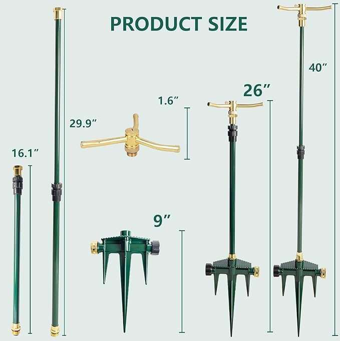 Hourleey 3-Arm Garden Sprinkler 2 Pack High-Rise Lawn Sprinkler with Adjustable Telescoping Base 360 Degree Rotation Sprinklers for Large Area Coverage Gardening Watering Lawn Irrigation System