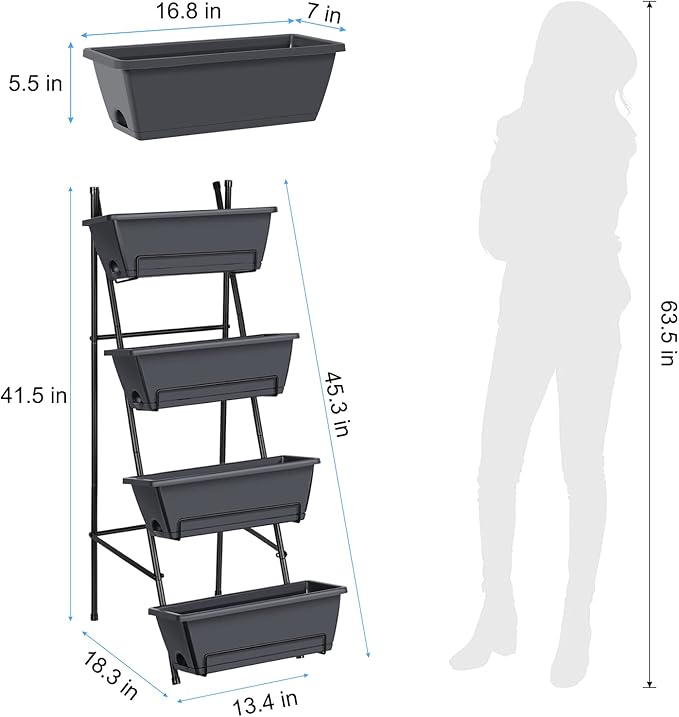 OYEAL Railing Planter Box 3 Tier Vertical Window Boxes Planter Raised Garden Bed